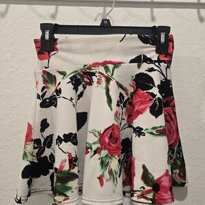 Floral Women's Skirt - White with Red and Green Accents